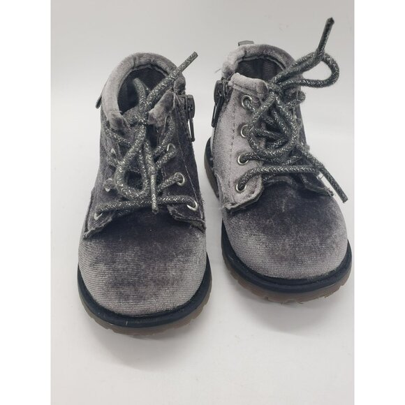 OshKosh TLC-G velvet lug boot Bootie, Toddler Girl's Size 5, Grey, Side Zip - Picture 8 of 9